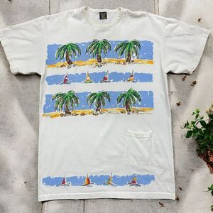 Wear Abouts Vintage Summer Beach Casual White Cotton T-Shirt Women's One Size